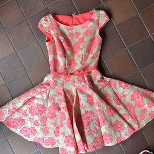 Mac Duggal stunning retro 50’s, Neon Pink & Gold Floral Dress